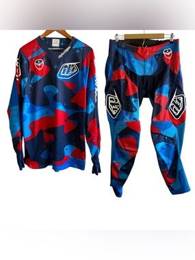 Troy Lee Designs TLD SE Air Cosmic Camo Jersey / Pants Red Blue Motocross Riding